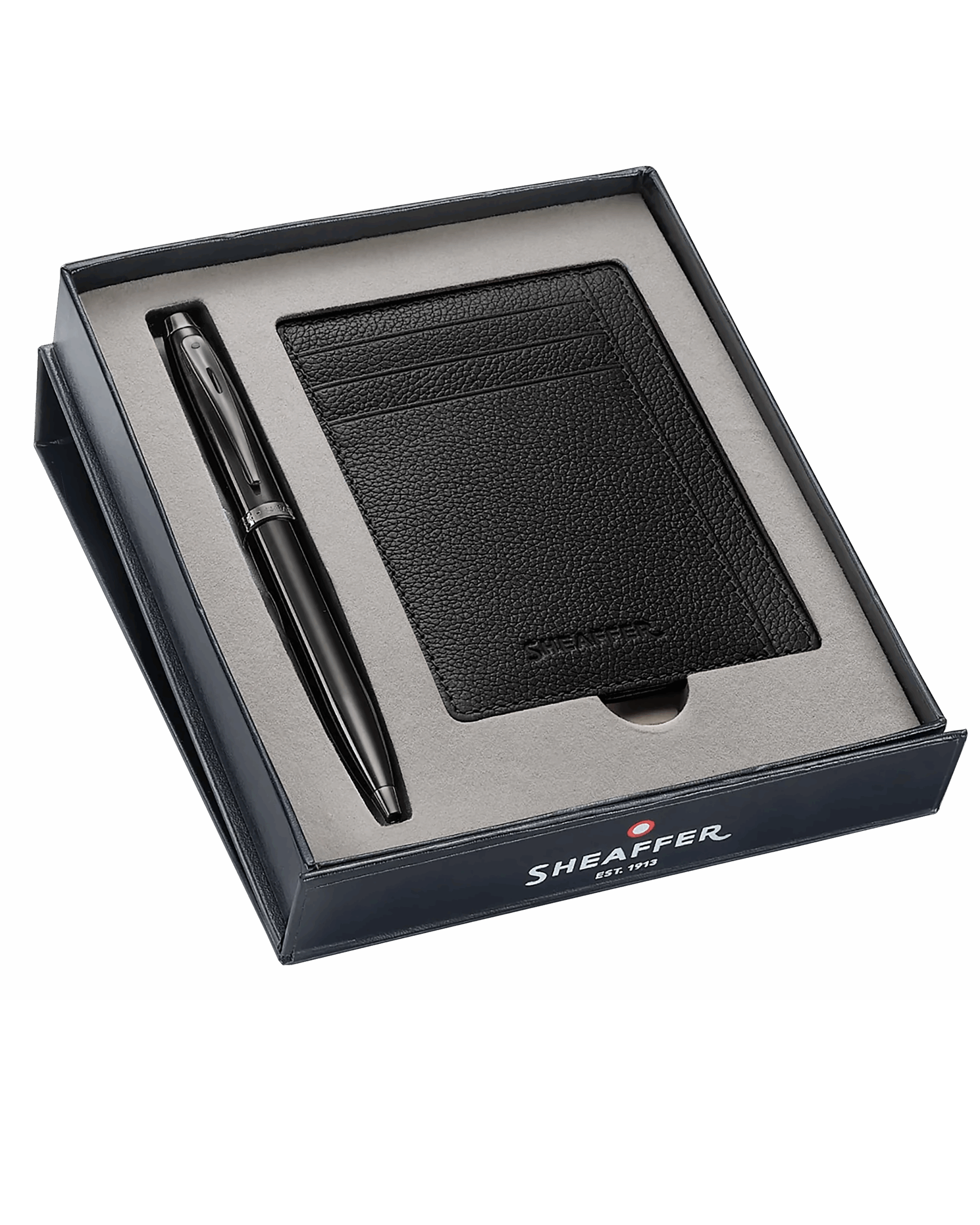 Sheaffer Gift Set with 100 Dark Grey Ballpoint Pen and Card Holder