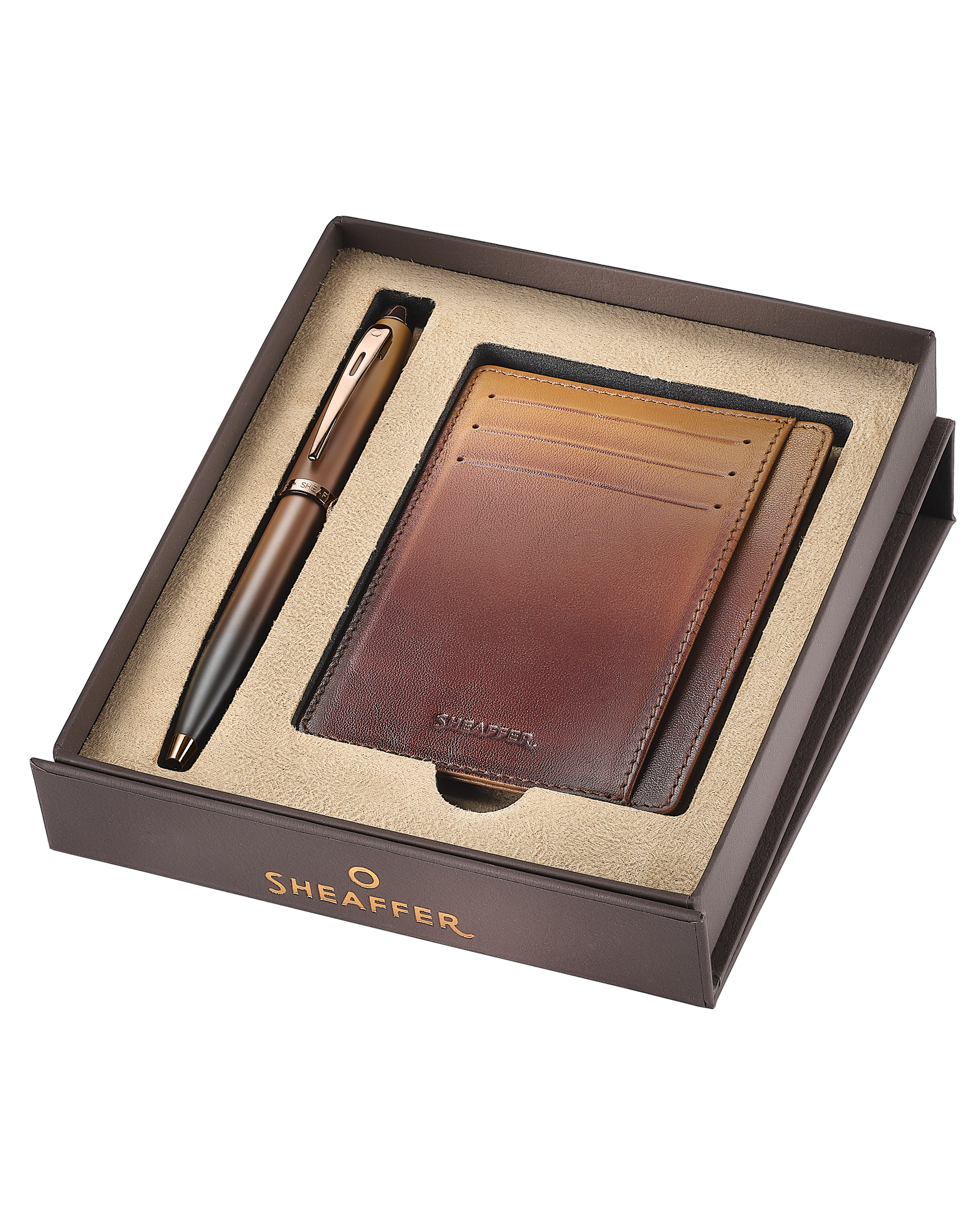 Sheaffer Gift Set with 100 Coffee Edition Ballpoint Pen and Credit Card Holder