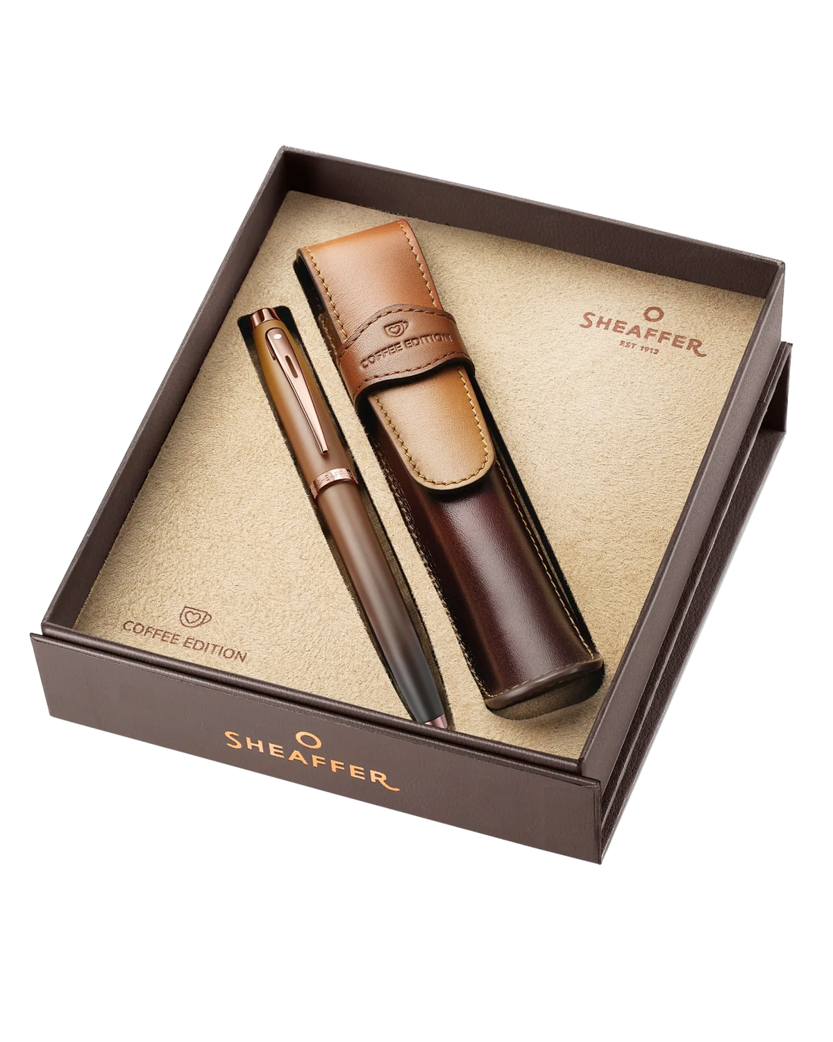 Sheaffer Gift Set with 100 Coffee Edition Rollerball Pen with Leather Pen Pouch